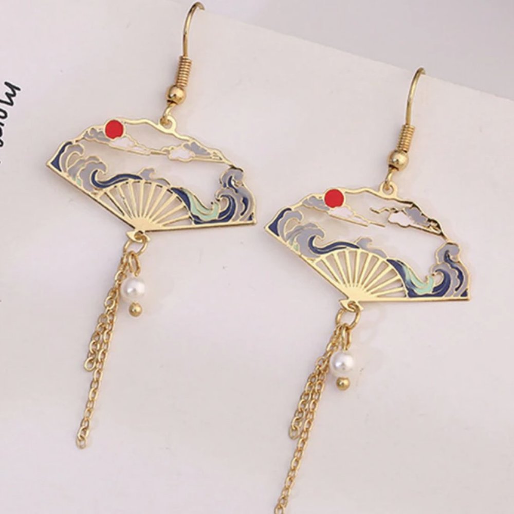 Japanese Style Fan Drop Earrings
